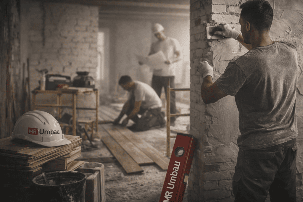 Ausbildung bei MR Umbau: Handwerker auf einer Baustelle in München
